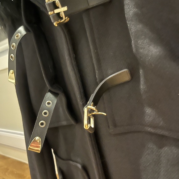 Zara Black 75% Wool Winter Jacket coat Hood with black fur metal Buckel pocket S - Picture 2 of 6